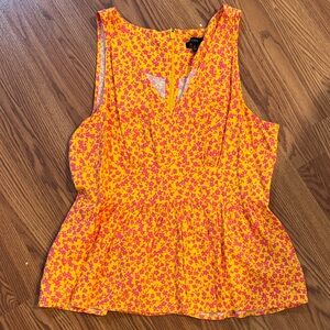 J. Crew Floral Sleeveless Peplum Top Yellow and Pink Floral, size 6